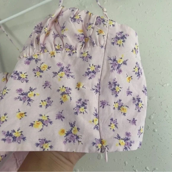 🦋 Zara Pink Floral Crop Top Summer Casual Medium Pastel - Picture 4 of 6